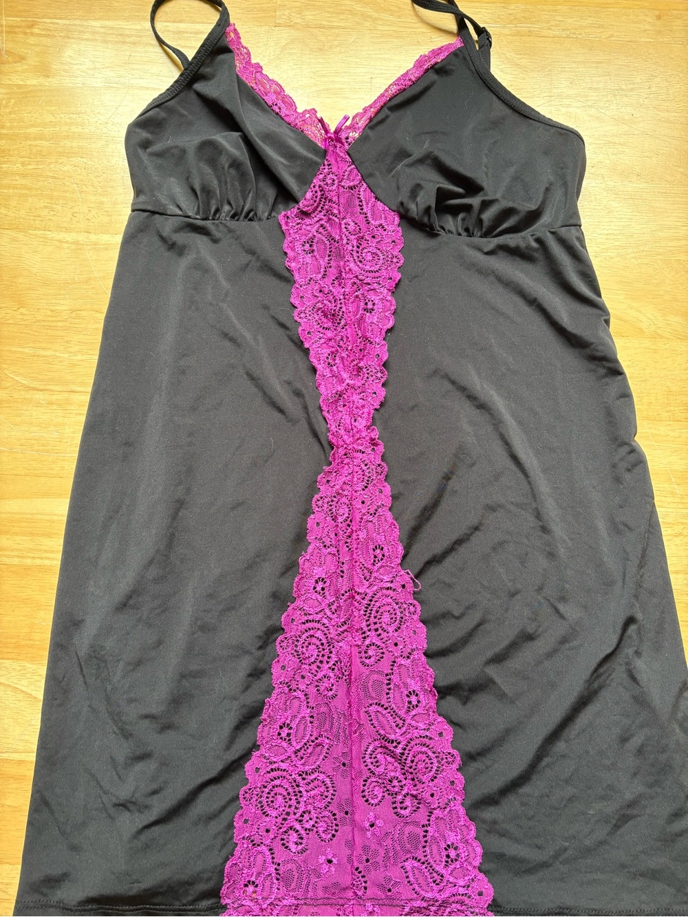 Black Slip Nightdress with Fuchsia Lace Detail